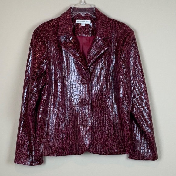 Bamboo Traders Jackets & Blazers - Bamboo Traders Maroon/Wine Faux Leather Reptile Print Lined Button Up Jacket